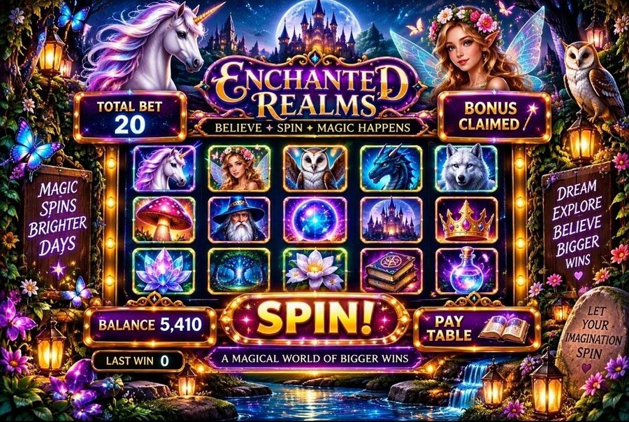 Moonlit Castle slot machine — unicorn, fairy and castle under a full moon