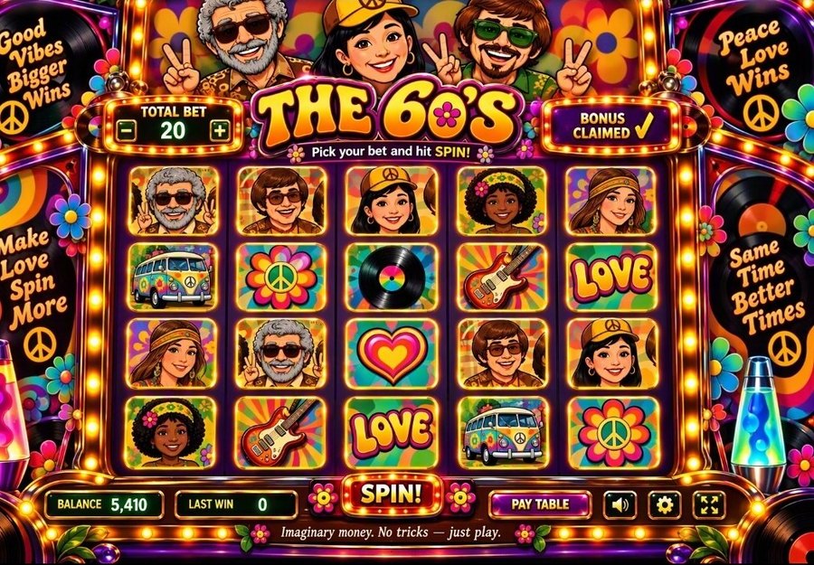 The 60's slot machine — Pops, JoJo and Vinnie over a glowing cabinet